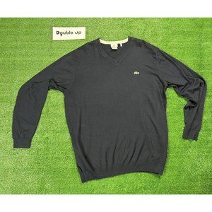 Lacoste Mens Sweater Sz 7L V Neck Navy Blue Long Sleeve Pullover 100% Cotton